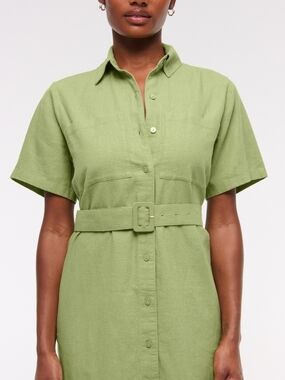 Abercrombie Belted Linen Blend Mini Shirt Dress